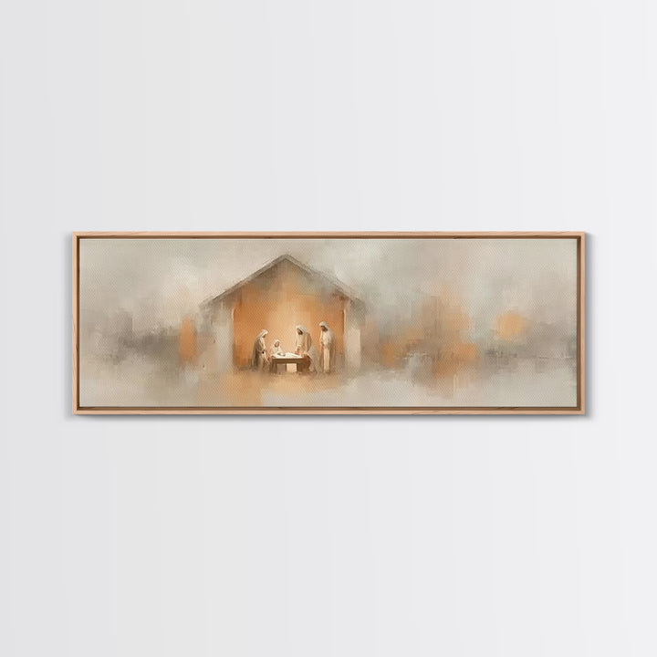 Nativity Glow, Framed Canvas Print, Panoramic Art, Christian Wall Art, Christian Art Canvas, Jesus Painting, Christmas Art