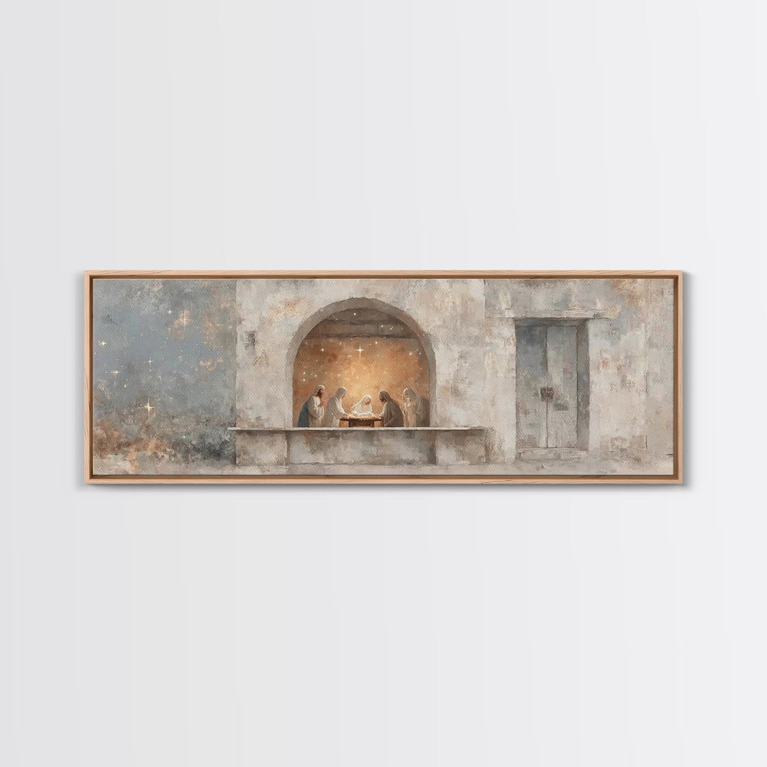 Sacred Arch Gathering, Framed Canvas Print, Panoramic Painting, Christian Art Canvas, Christian Wall Art, Christmas Art, Jesus Painting