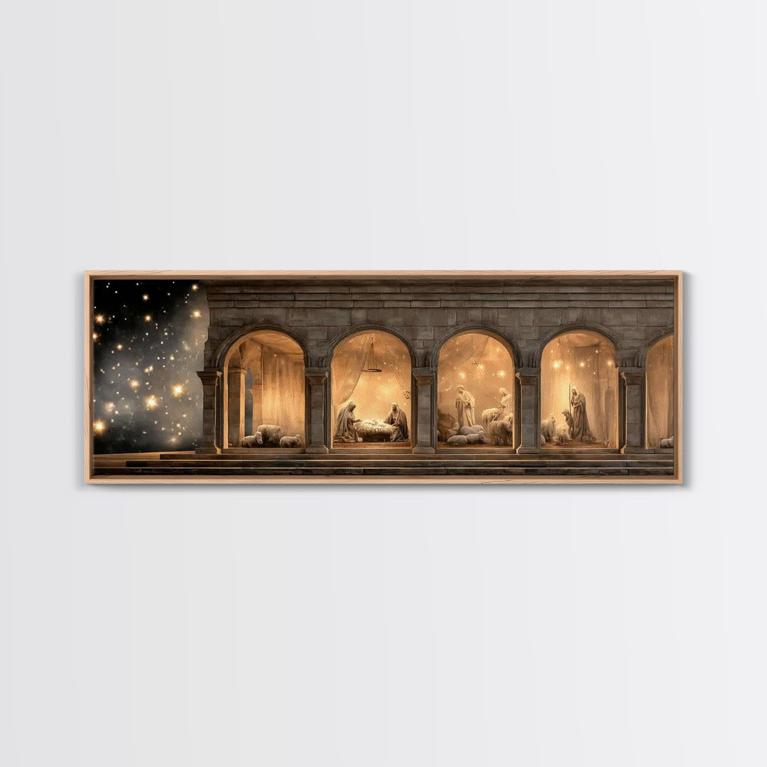 Bethlehem Archway Light - Framed Canvas Print - Panoramic Frame - Christian Art Canvas - Christian Wall Art - Jesus Painting