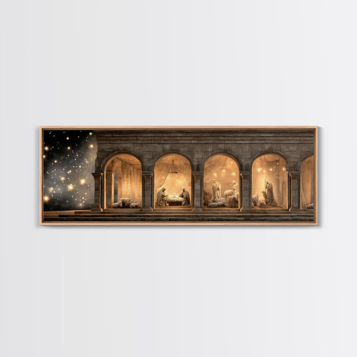 Bethlehem Archway Light - Framed Canvas Print - Panoramic Frame - Christian Art Canvas - Christian Wall Art - Jesus Painting