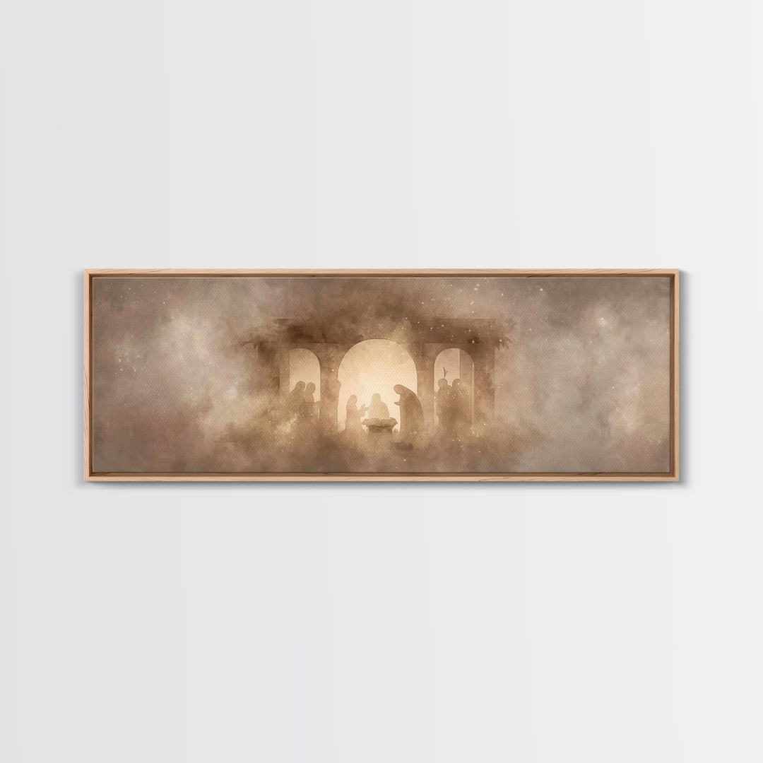 Shepherds In Stillness | Framed Canvas Print | Panoramic Art | Christian Art Canvas | Christian Wall Art | Jesus Painting | Christmas Art