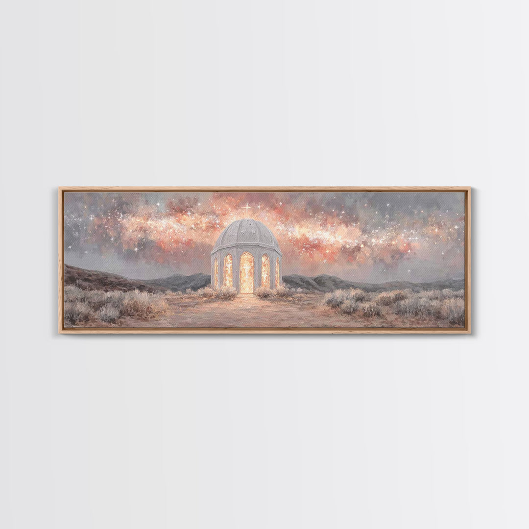 Starlit Sanctuary, Framed Canvas Print, Panoramic Print, Christian Wall Art, Christian Art Canvas, Christmas Art, Jesus Painting