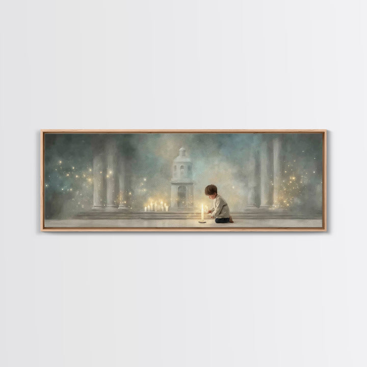 Faithful Candlelight – Framed Canvas Print – Christian Art Canvas – Panoramic Wall Art – Christmas Art – Christian Gift – Modern Christian