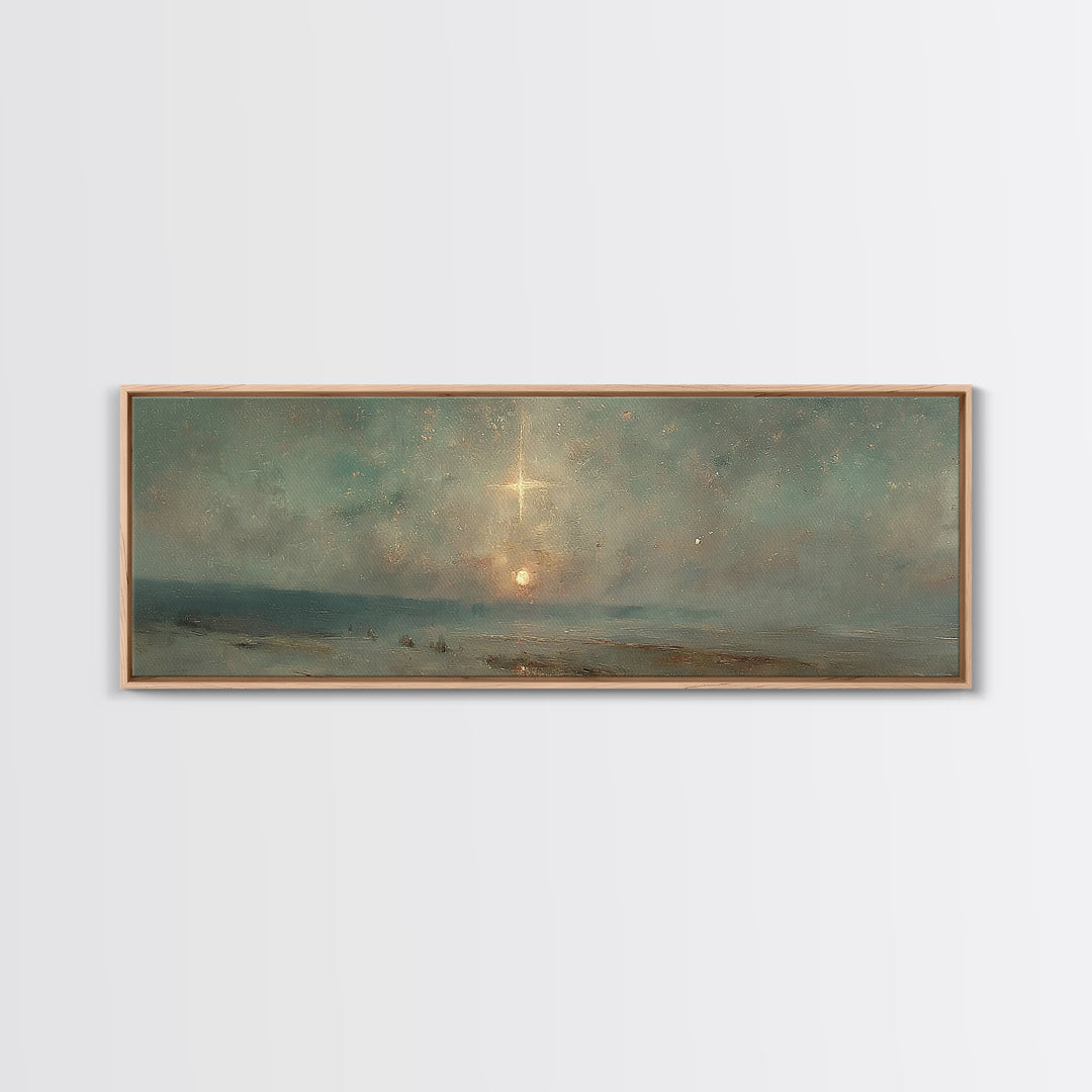 Heavenly Night Light, Framed Canvas Print, Christian Art Canvas, Panoramic Wall Art, Christian Christmas Art, Christian Wall Art, Jesus Pai