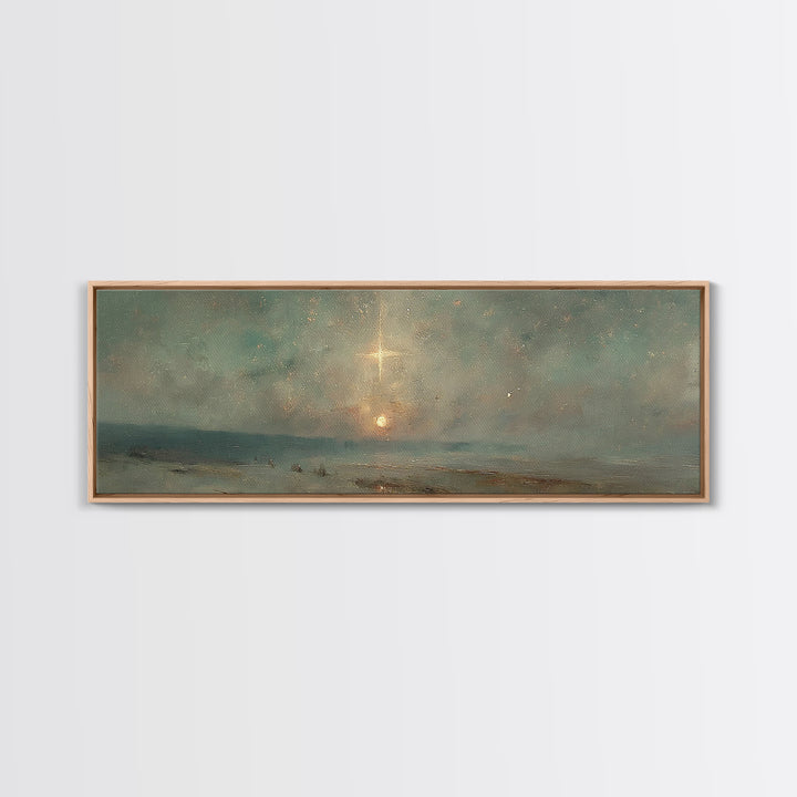 Heavenly Night Light, Framed Canvas Print, Christian Art Canvas, Panoramic Wall Art, Christian Christmas Art, Christian Wall Art, Jesus Pai