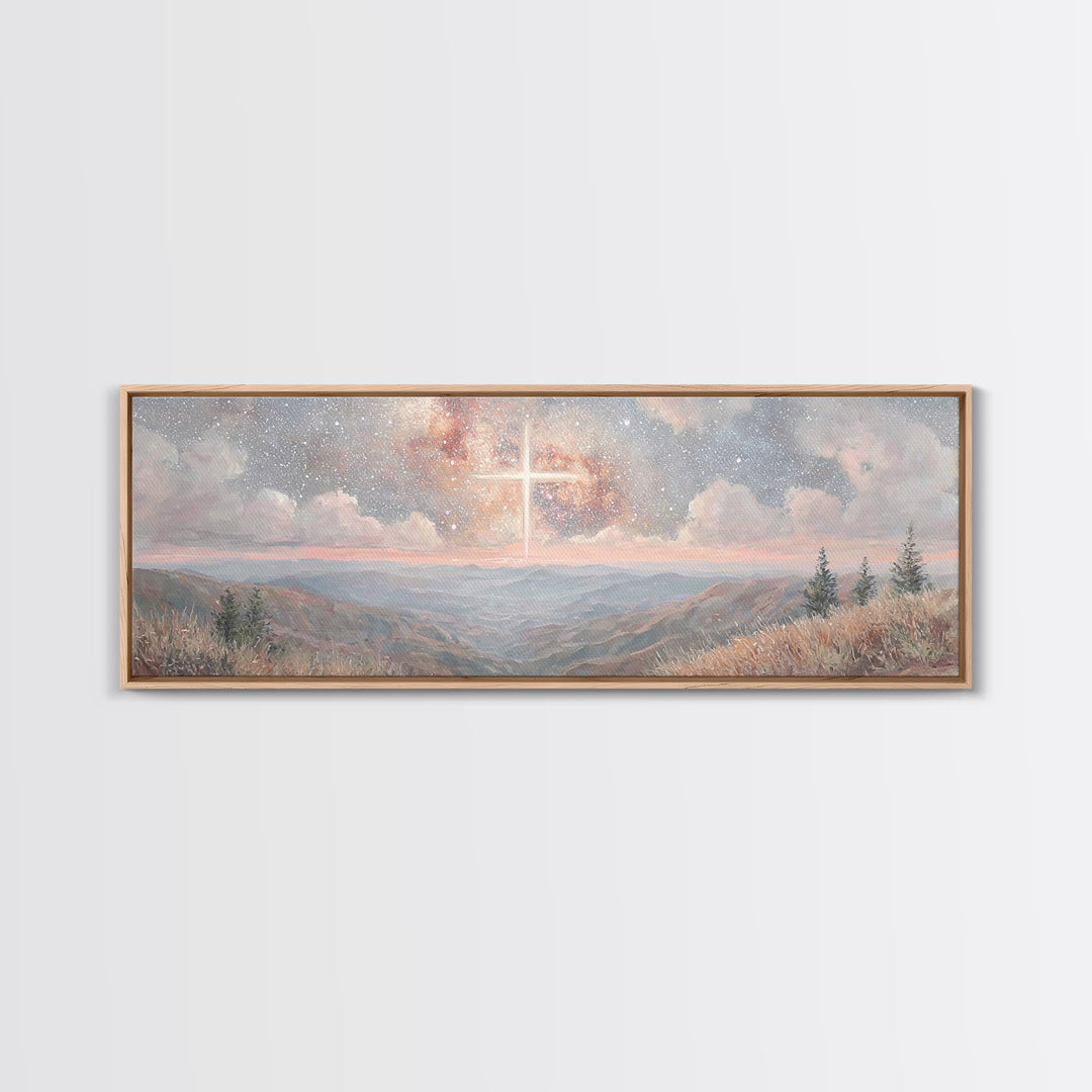 Glory In The Heights – Framed Canvas Print – Panoramic Wall Art – Christian Art Canvas – Christian Christmas Art – Jesus Painting – Christi