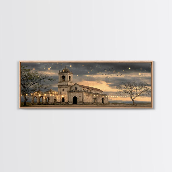 Sunlit Sanctuary, Framed Canvas Print, Christian Wall Art, Panoramic Art, Christian Art Canvas, Christian Christmas Art, Jesus Painting
