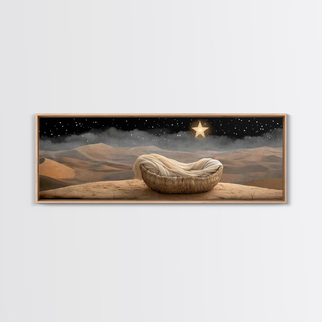 Cradle Of Peace, Framed Canvas Print, Panoramic Art, Christian Wall Art, Christian Art Canvas, Jesus Painting, Christian Christmas Art