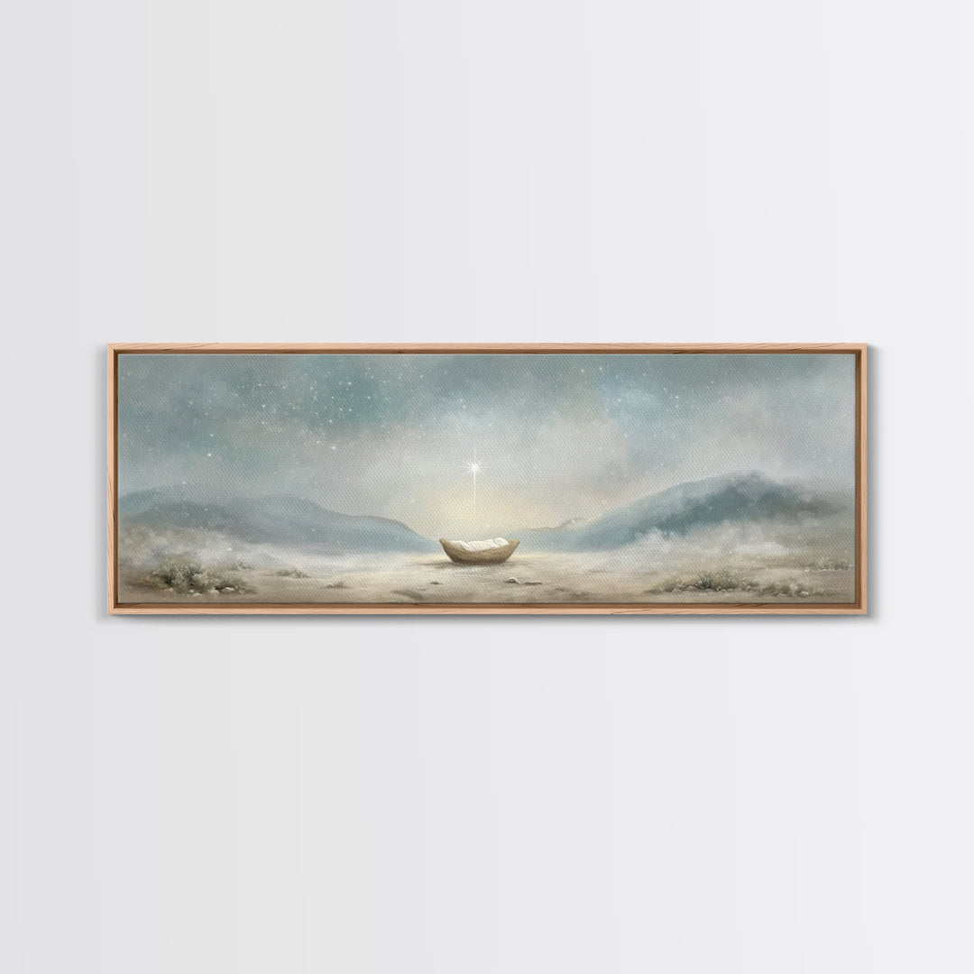 Heaven’s Soft Arrival, Framed Canvas Print, Panoramic Wall Art, Christian Art Canvas, Christmas Art, Christian Christmas Art, Jesus Paintin