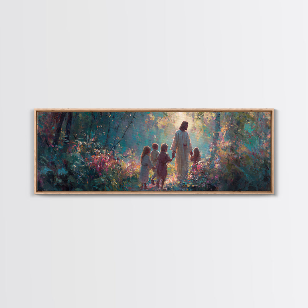 Light In The Garden | Framed Canvas Print | Christian Wall Art | Christian Art Canvas | Jesus Painting | Panoramic Painting | Christian Chr