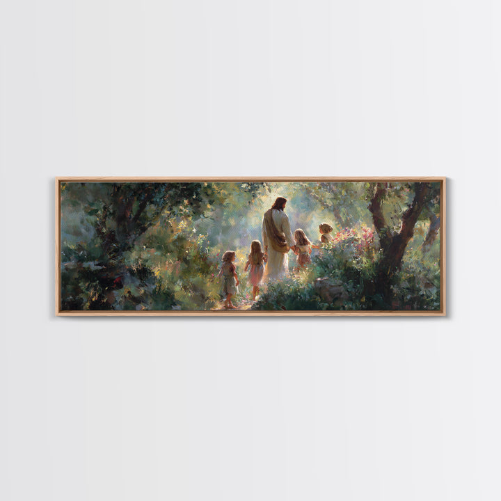 Garden Of Grace – Framed Canvas Print – Christian Art Canvas – Christian Wall Art – Jesus Painting – Panoramic Wall Art – Christian Christm