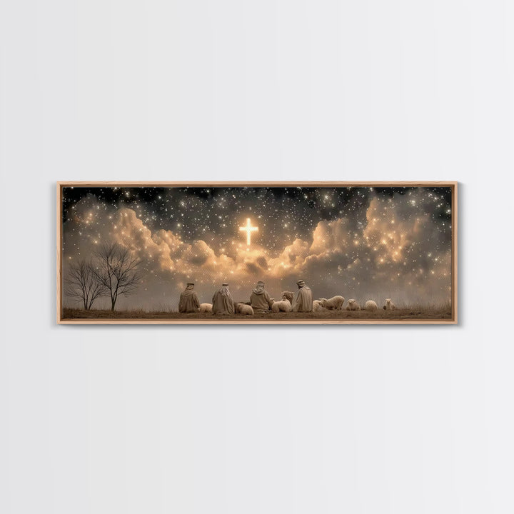 Night Of Promise, Framed Canvas Print, Christian Art Canvas, Panoramic Wall Art, Christmas Art, Christian Wall Art, Christian Christmas