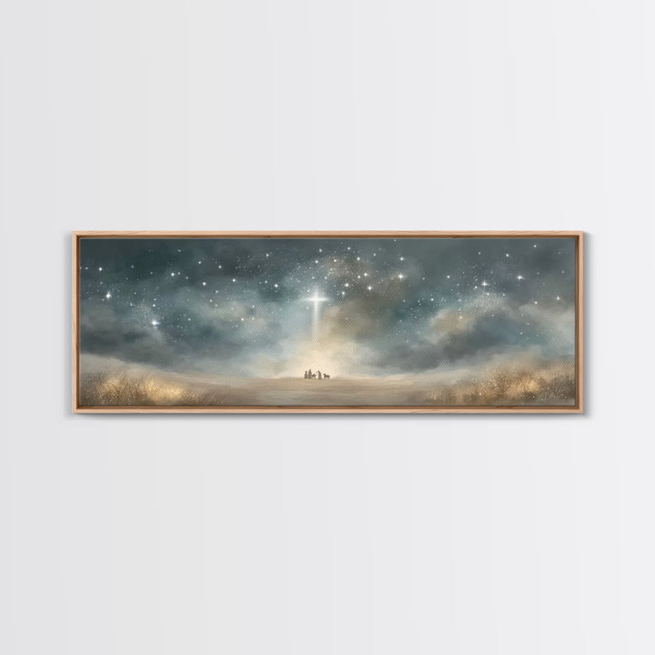 Heavenly Watchers | Framed Canvas Print | Panoramic Painting | Christian Wall Art | Christmas Art | Christian Art Canvas | Jesus Christmas