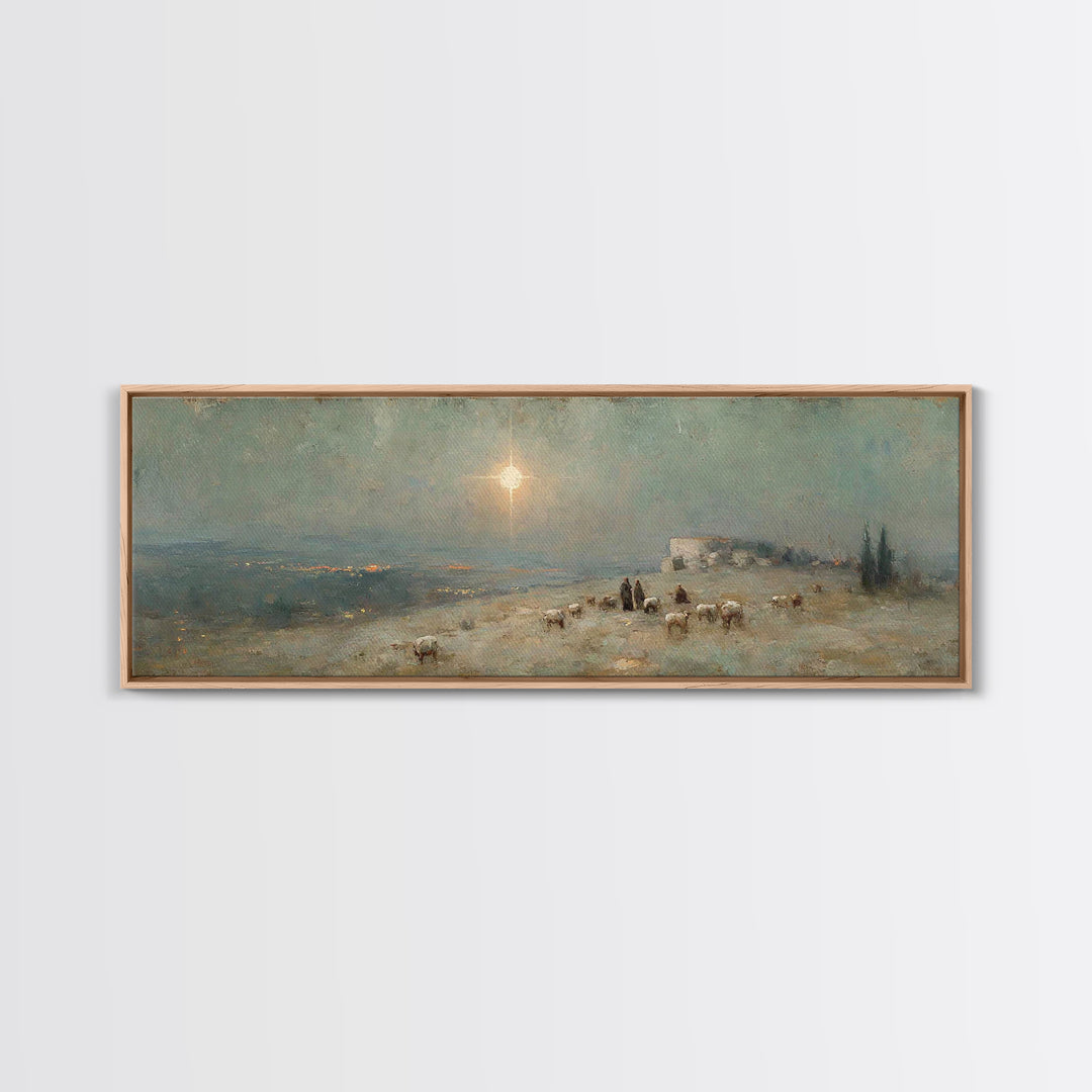 Glory In The Fields – Framed Canvas Print – Panoramic Print – Christian Art Canvas – Christmas Art – Christian Wall Art – Christian Christm