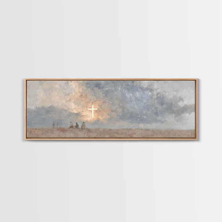 Cross Of Wonder, Framed Canvas Print, Christian Wall Art, Panoramic Frame, Christian Art Canvas, Christmas Art, Jesus Painting