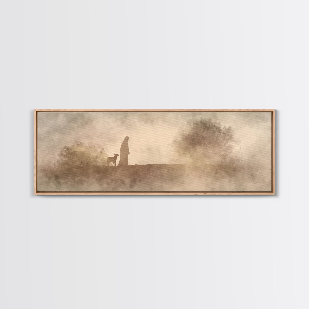 Shepherds In Light – Framed Canvas Print – Panoramic Wall Art – Christian Art Canvas – Christian Christmas Art – Jesus Painting – Christmas