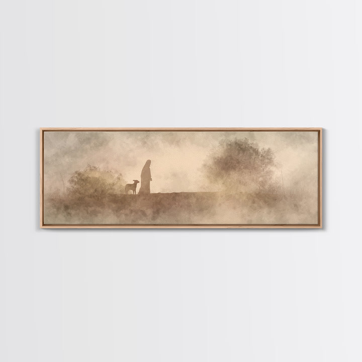 Shepherds In Light – Framed Canvas Print – Panoramic Wall Art – Christian Art Canvas – Christian Christmas Art – Jesus Painting – Christmas
