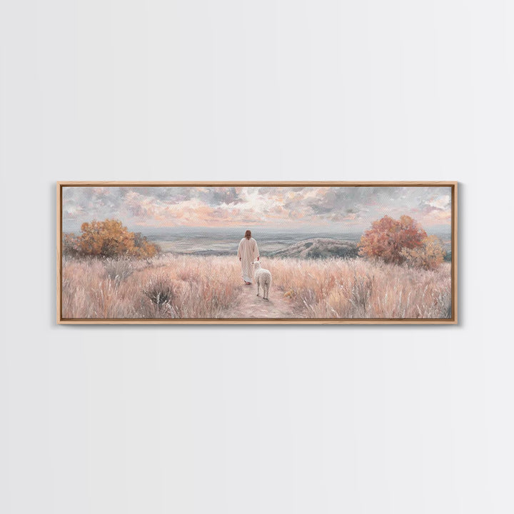 Shepherd’s Companion, Framed Canvas Print, Panoramic Painting, Christian Art Canvas, Christian Wall Art, Jesus Painting, Christian Decor