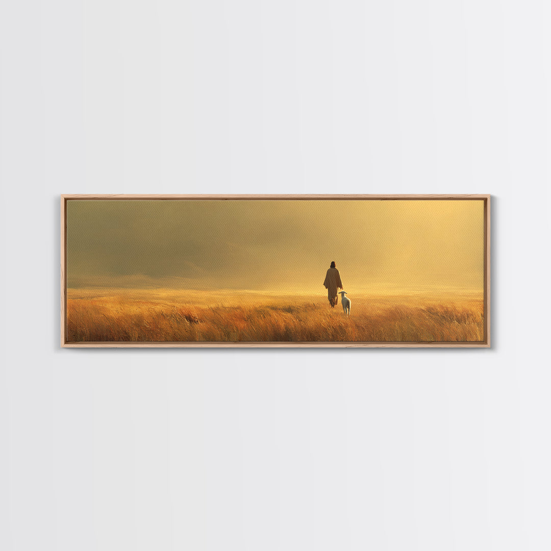 Pasture Of Peace | Framed Canvas Print | Christian Wall Art | Christian Art Canvas | Panoramic Art | Jesus Painting | Christian Decor