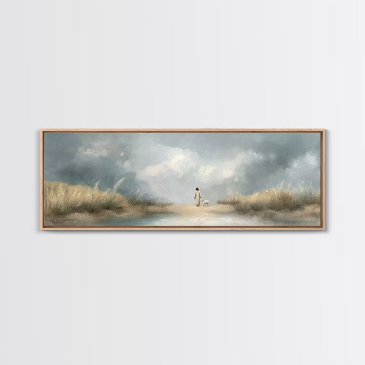 Gentle Shepherd Path – Framed Canvas Print – Christian Wall Art – Jesus Painting – Panoramic Art – Christian Art Canvas – Christian Christm