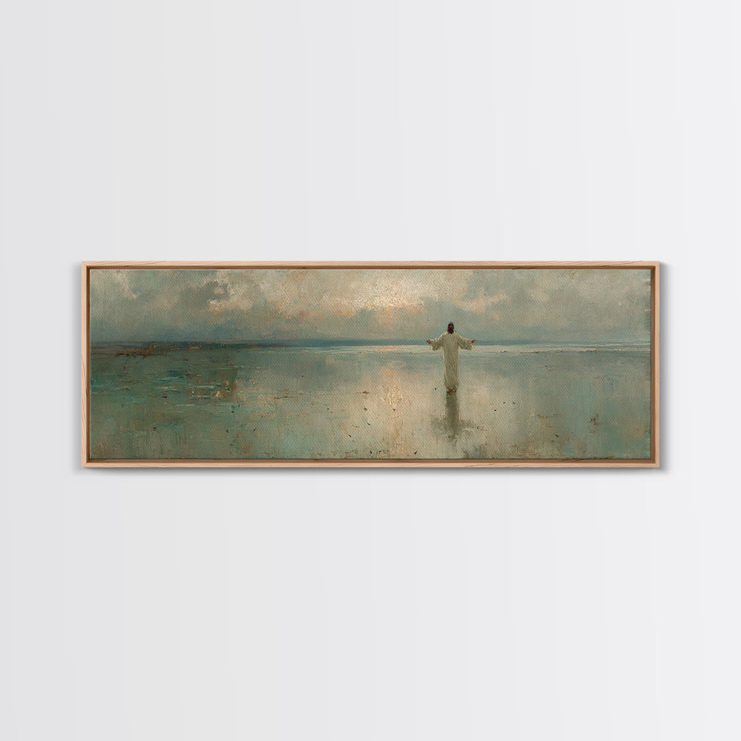 Still Waters Glory, Framed Canvas Print, Christian Art Canvas, Panoramic Art, Jesus Painting, Christian Wall Art, Christmas Art