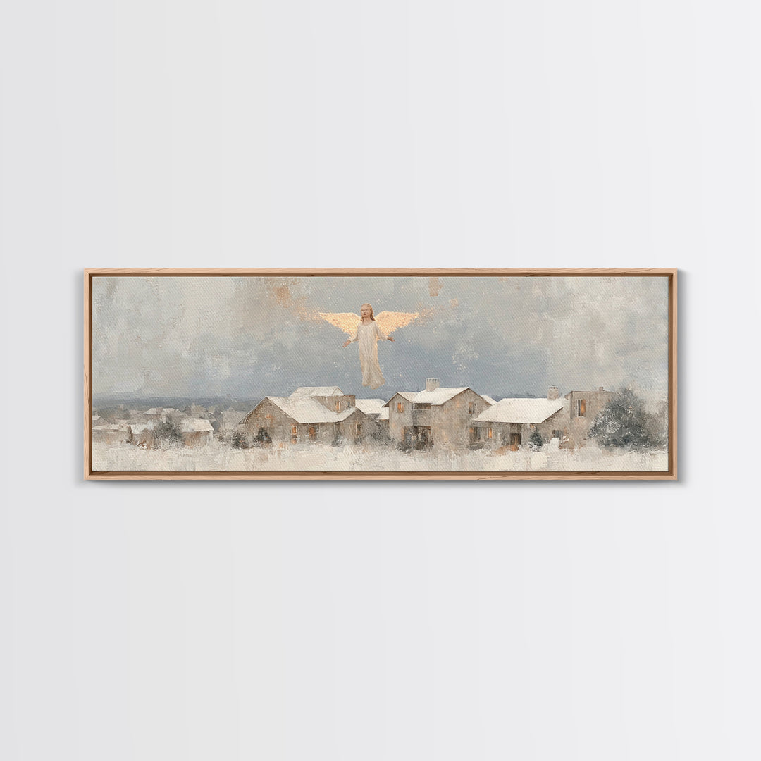 Winter Angel Rise – Framed Canvas Print – Christian Wall Art – Panoramic Art – Christian Art Print – Christmas Art – Modern Christian Art