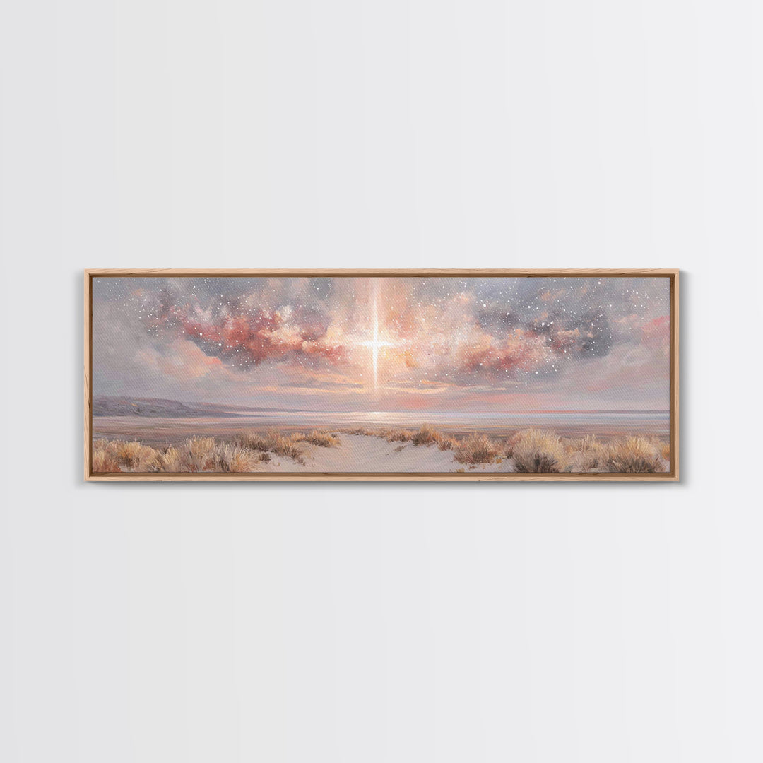Desert Grace Light, Framed Canvas Print, Christian Art Canvas, Christian Wall Art, Panoramic Wall Art, Christmas Art, Christian Decor