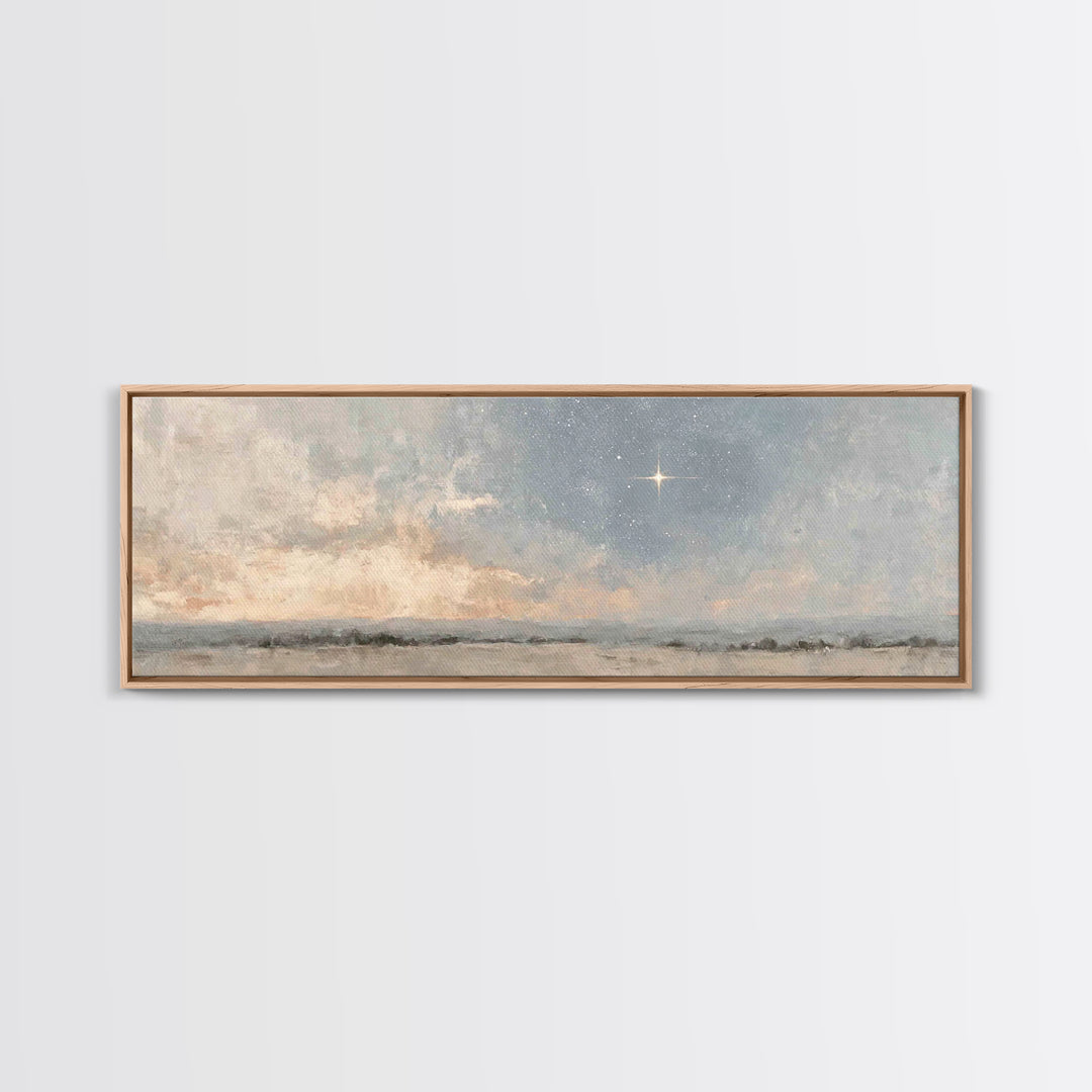 Silent Star Path, Framed Canvas Print, Christian Art, Panoramic Painting, Christmas Art Prints, Christian Wall Art, Christian Art Canvas