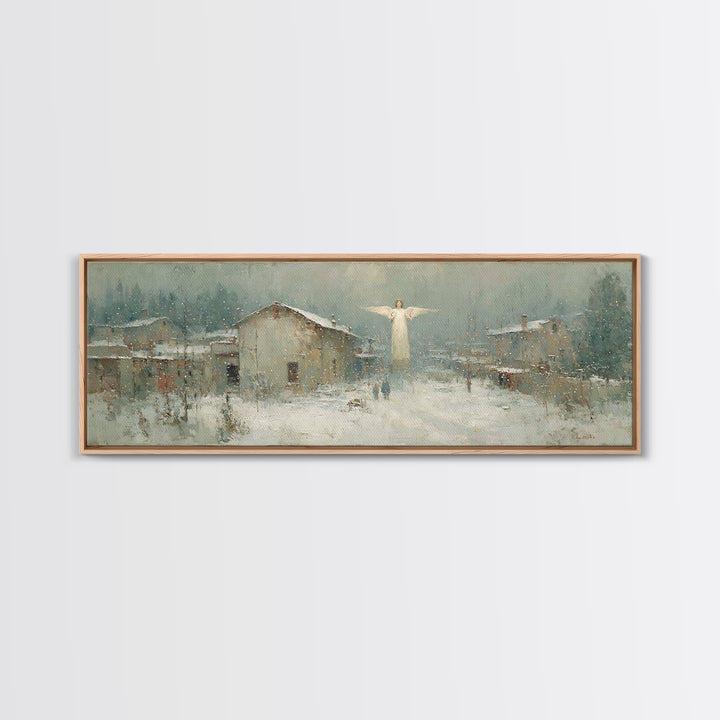 Winter Angel Blessing – Framed Canvas Print – Christian Wall Art – Panoramic Art – Christian Art Canvas – Christmas Art – Holiday Art