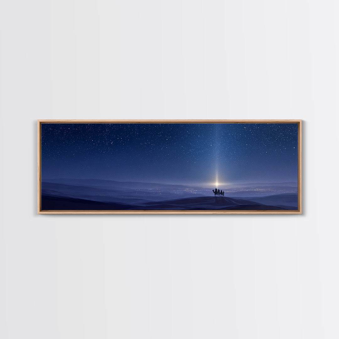 The Guiding Star, Framed Canvas Print, Christian Wall Art, Panoramic Art, Christian Art Canvas, Christmas Art, Jesus Painting, Bible Art
