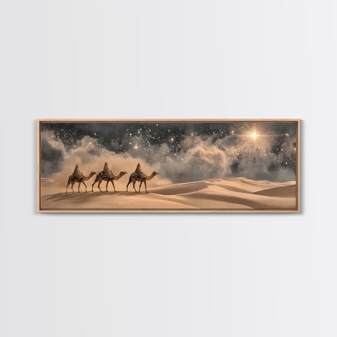 Desert Star Pilgrims – Framed Canvas Print – Christian Art Canvas – Panoramic Painting – Christmas Art – Christian Wall Art – Jesus Paintin