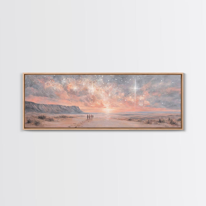 Holy Night Wonder, Framed Canvas Print, Christian Wall Art, Panoramic Art, Christian Art Canvas, Christmas Art, Jesus Painting, Christian D