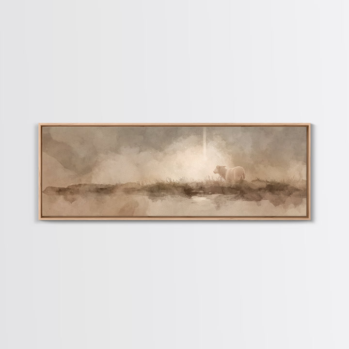 Lamb of Peace, Framed Canvas Print, Christian Art Canvas, Panoramic Wall Art, Christian Wall Art, Christmas Art, Jesus Painting, Christian