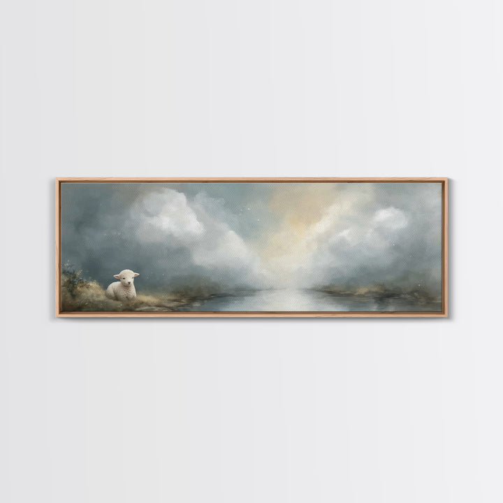 Quiet Meadow Lamb – Framed Canvas Print – Extra Wide Art – Christian Art – Christian Wall Art – Christian Art Canvas – Christian Gift – Chr