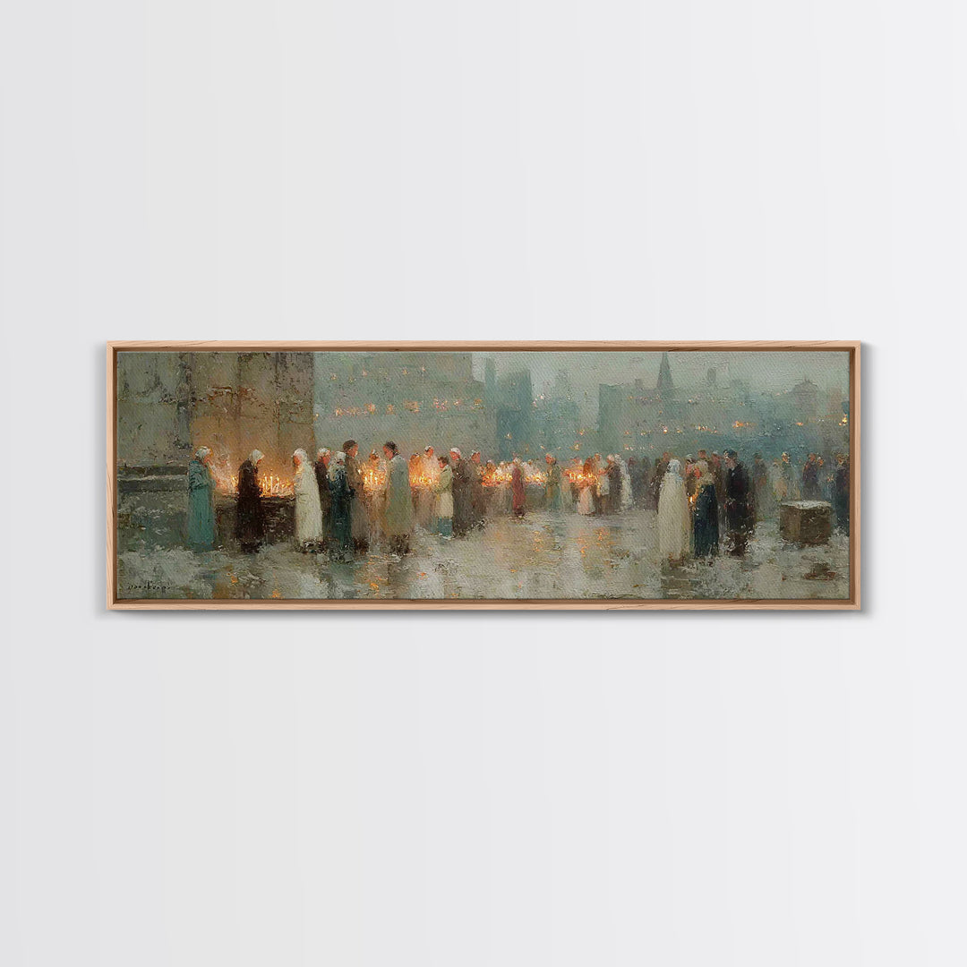 Candlelight Gathering Hope | Framed Canvas Print | Christian Wall Art | Panoramic Frame | Christian Art Canvas | Christmas Art | Faith Art