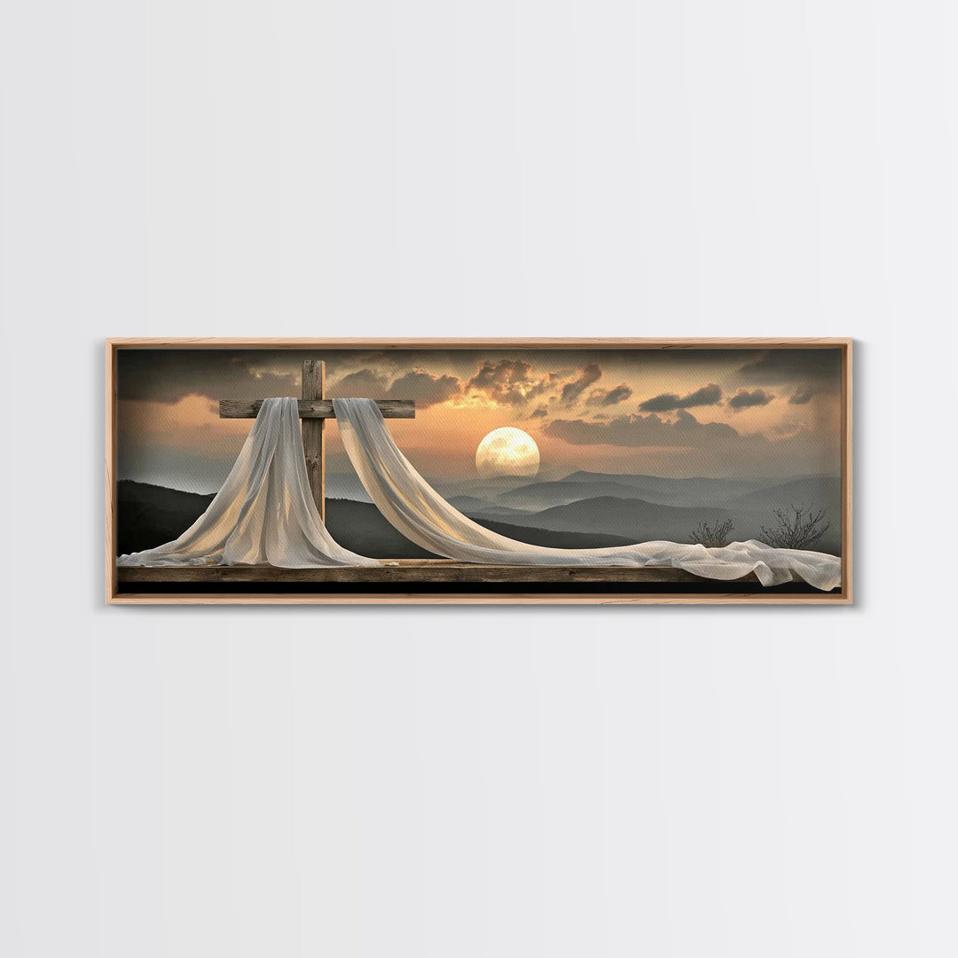 Heaven’s Crosslight, Framed Canvas Print, Panoramic Frame, Christian Art Canvas, Christian Art, Christian Wall Art, Christian Gift, Christi