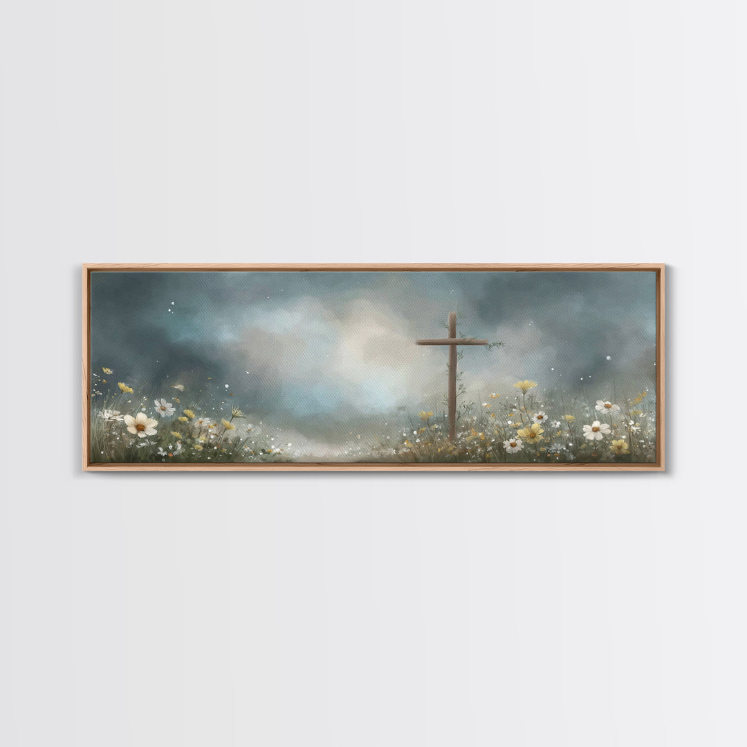 Stormlight Hope, Framed Canvas Print, Panoramic Painting, Moody Christian Art, Christian Art Work, Christian Canvas Art, Jesus Painting