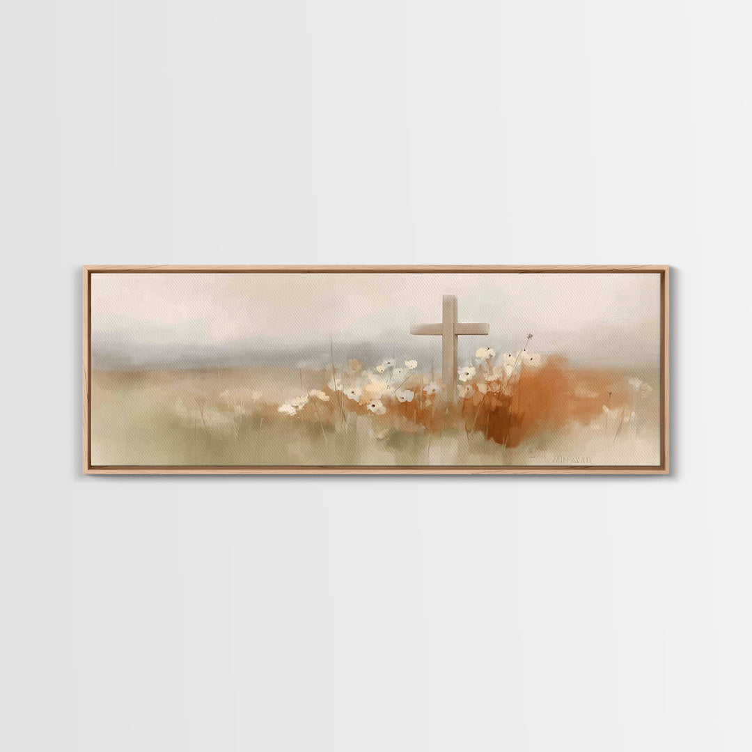 Soft Horizon Cross | Framed Canvas Print | Panoramic Art | Christian Christmas Art | Christian Wall Art | Christian Gift Ideas | Modern Chr