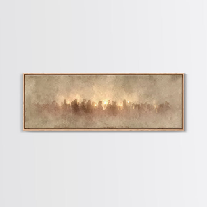 Soft Vigil Serenity - Framed Canvas Print - Christian Wall Art - Panoramic Art - Christian Christmas Art - Christian Art Canvas - Devotiona