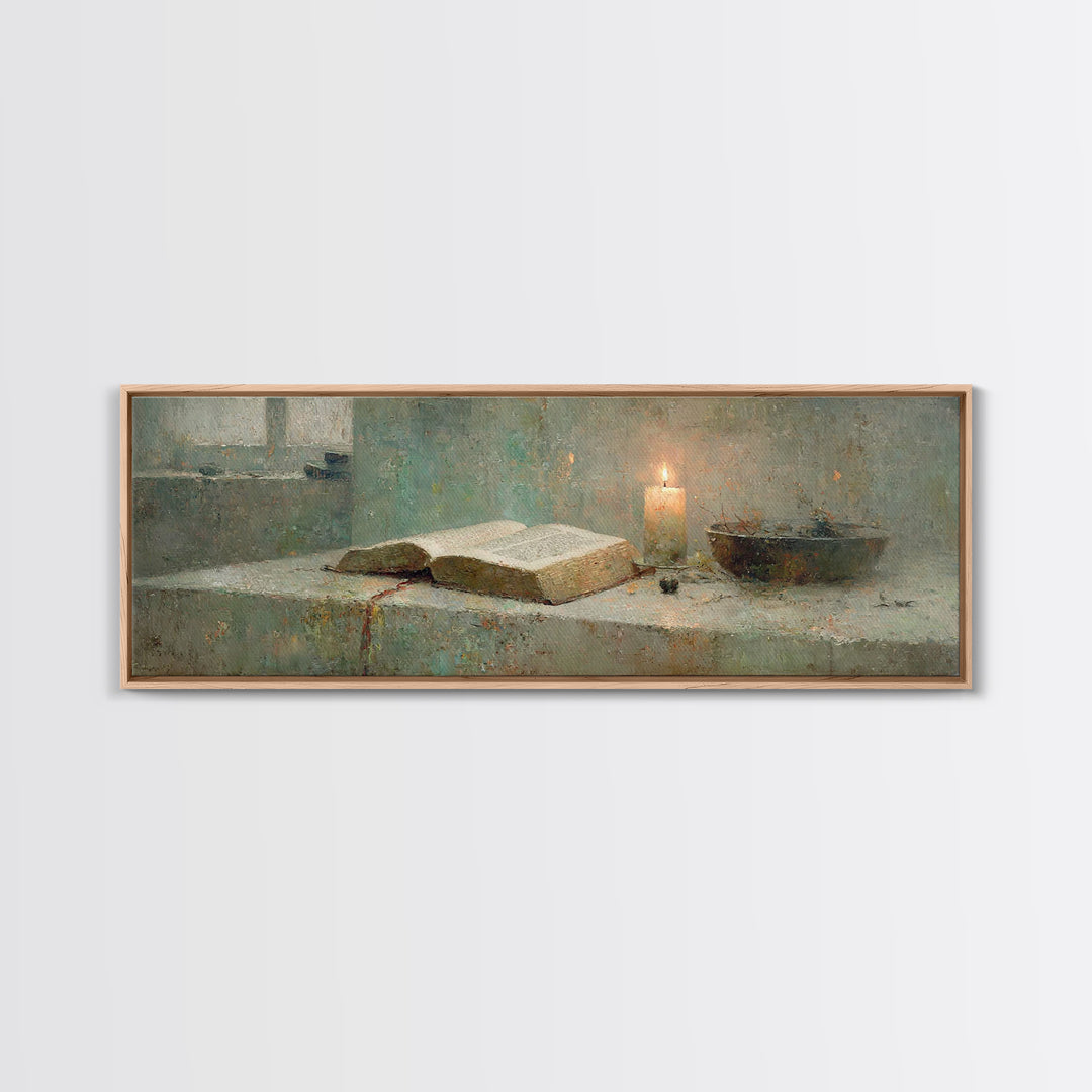 Sacred Study – Framed Canvas Print – Panoramic Painting – Christian Art Canvas – Christian Art Work – Christian Gift – Moody Christian Art