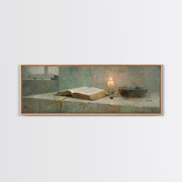 Sacred Study – Framed Canvas Print – Panoramic Painting – Christian Art Canvas – Christian Art Work – Christian Gift – Moody Christian Art
