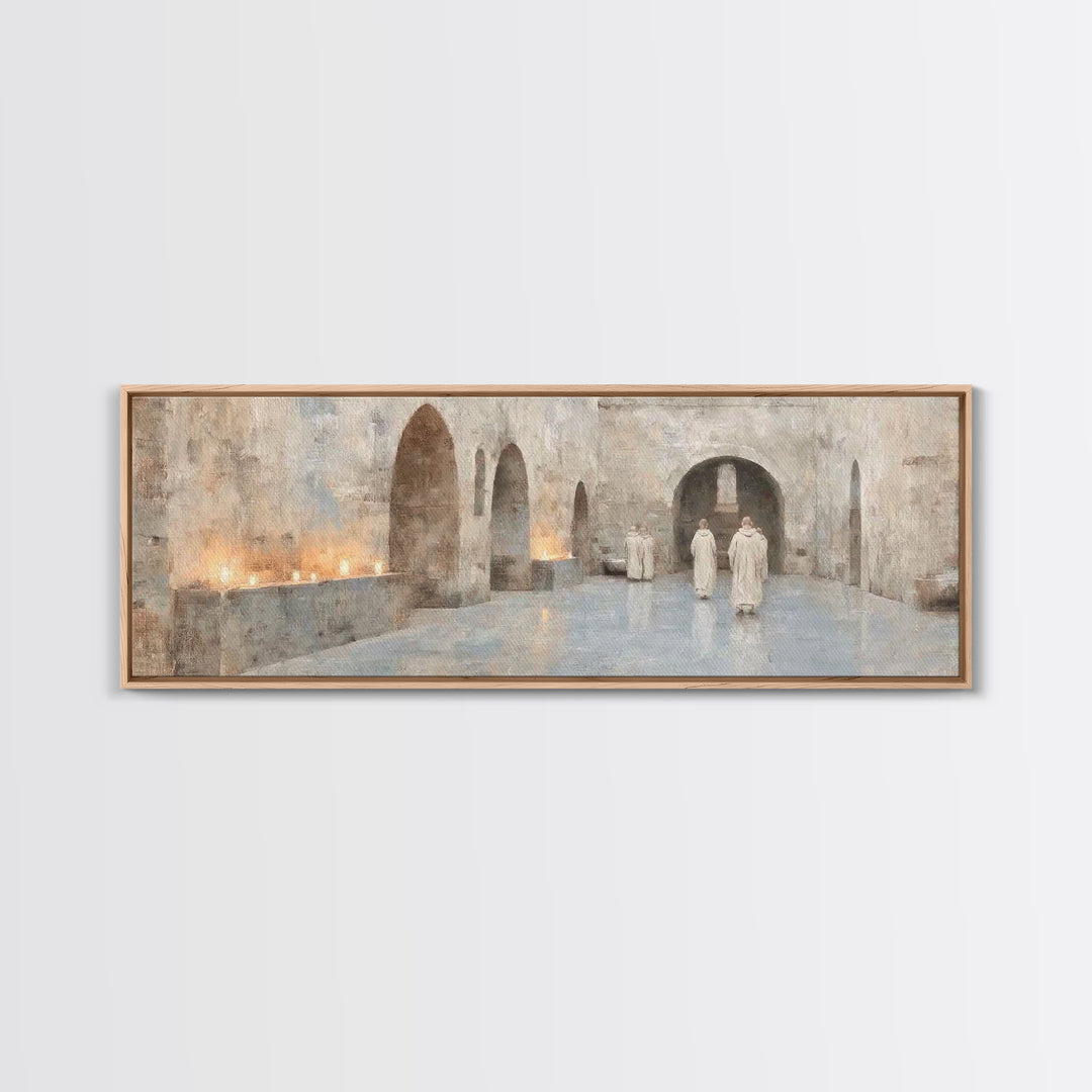 Silent Cloisters, Framed Canvas Print, Christian Wall Art, Panoramic Painting, Christian Art Print, Vintage Christian Art, Christmas Wall A