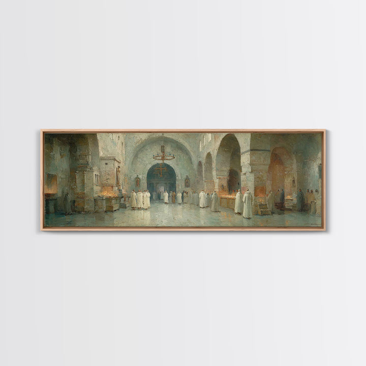 Monastic Gathering – Framed Canvas Print – Christian Art Canvas – Panoramic Frame – Christmas Art – Christian Decorations – Christian Paint