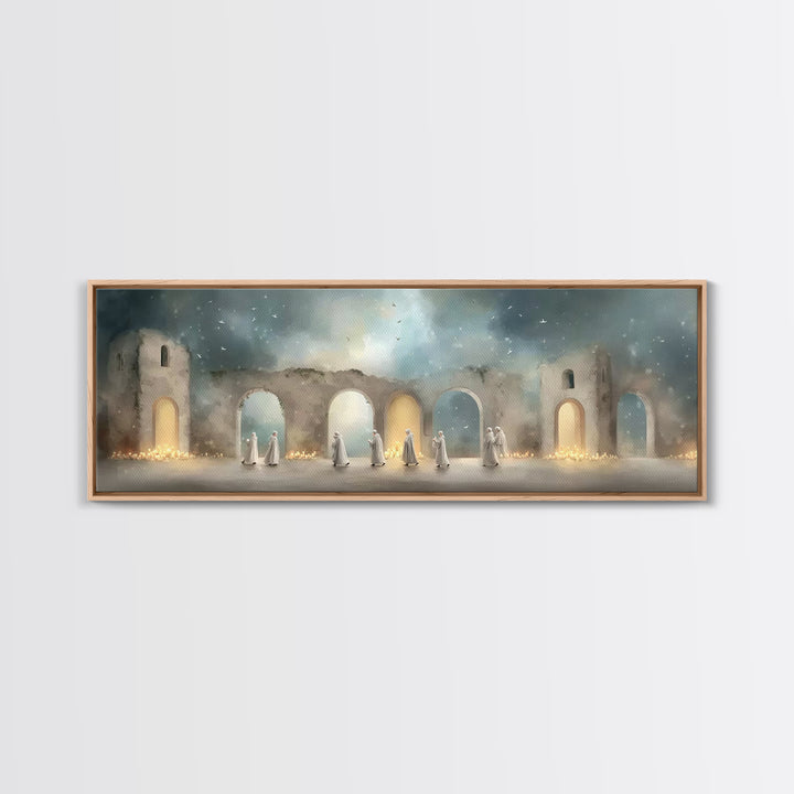 Heavenly Arches, Framed Canvas Print, Christian Art Canvas, Panoramic Wall Art, Christmas Art, Christian Painting, Christian Christmas Art