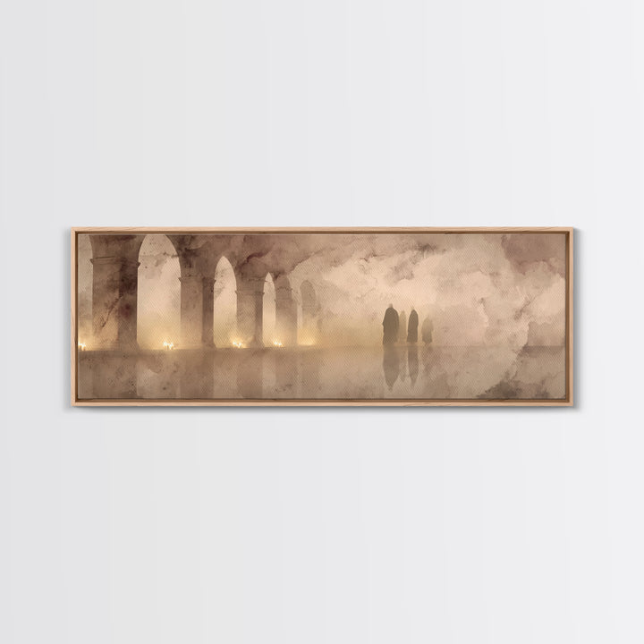 Deserted Cloister, Framed Canvas Print, Christian Art Print, Panoramic Art, Christian Wall Art, Christmas Art, Christian Christmas Decor