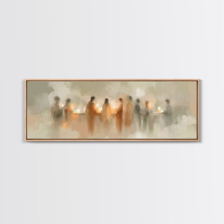 Silent Lantern Line – Framed Canvas Print – Christian Wall Art – Panoramic Painting – Christian Art Canvas – Faith Art – Christmas Art
