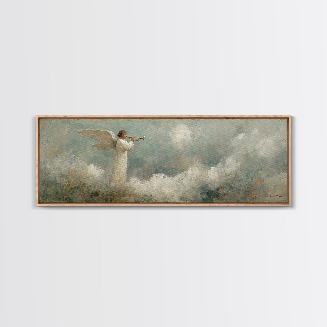 Angelic Proclamation | Framed Canvas Print | Christian Art Canvas | Panoramic Wall Art | Christian Painting | Christmas Art | Christian Dec
