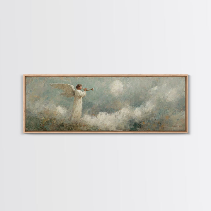 Angelic Proclamation | Framed Canvas Print | Christian Art Canvas | Panoramic Wall Art | Christian Painting | Christmas Art | Christian Dec