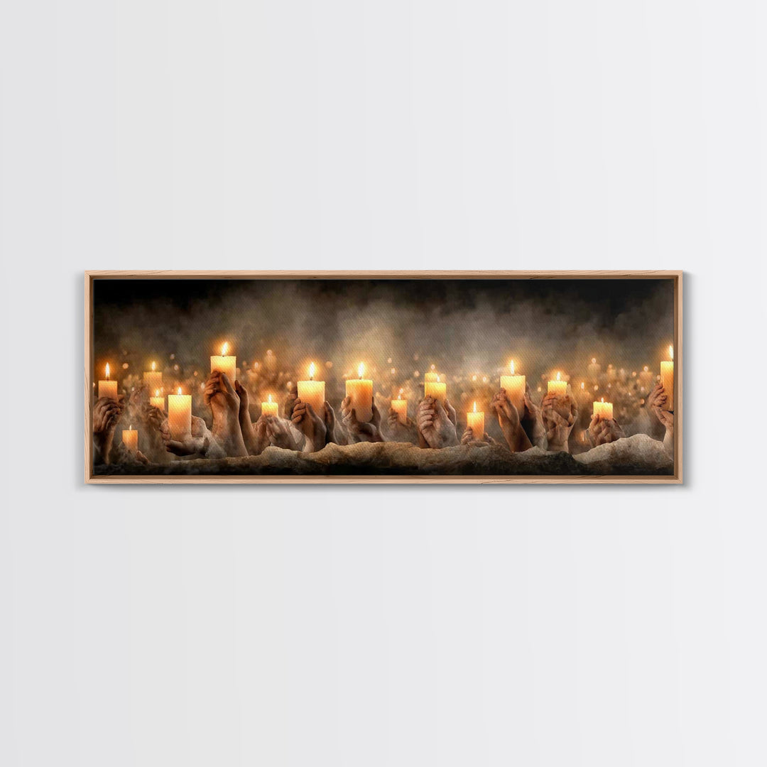 Uplifted Flame Tribute, Framed Canvas Print, Christian Wall Art, Panoramic Art, Christian Christmas Art, Christian Art Canvas, Prayer Art