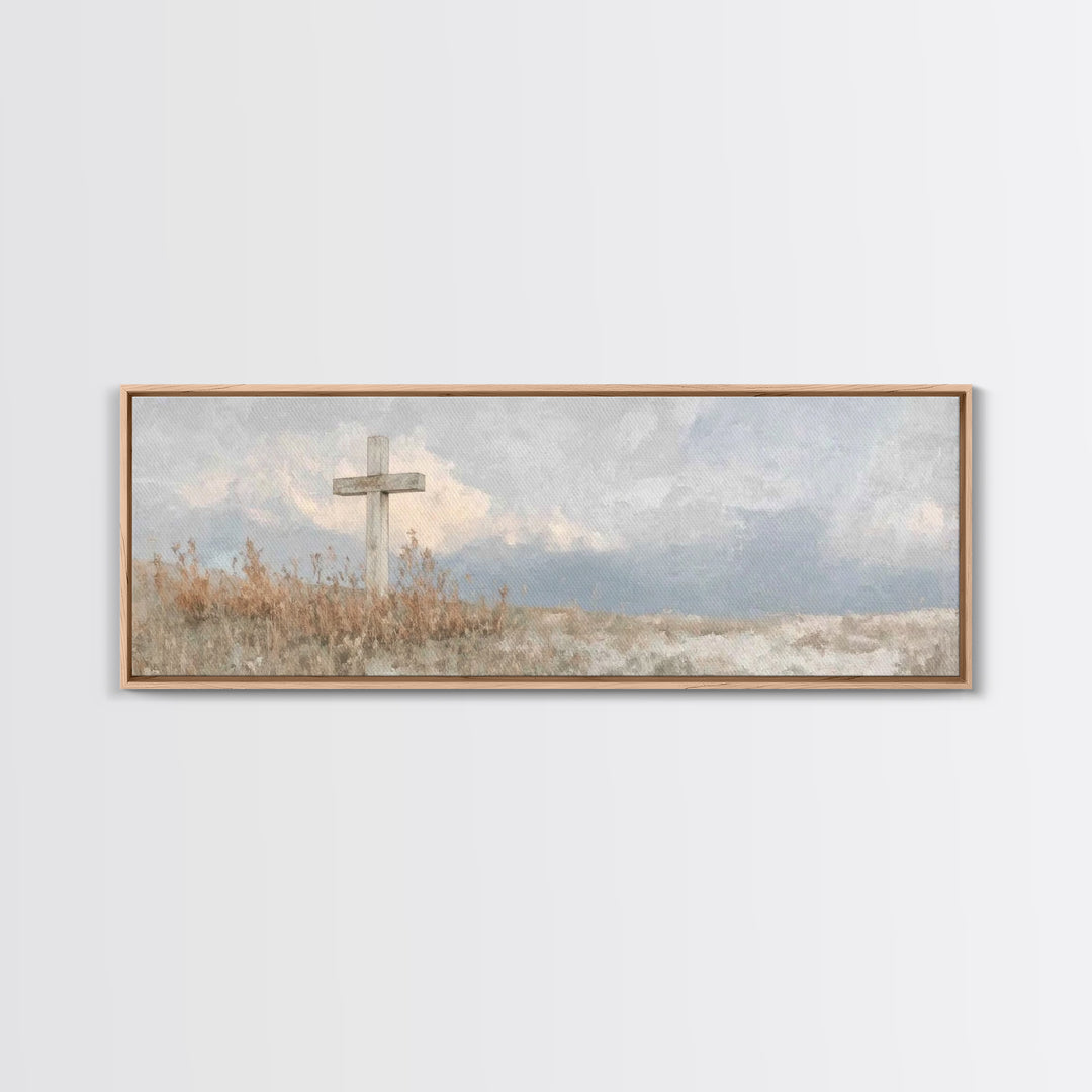 Cross On The Hill – Framed Canvas Print – Christian Art Canvas – Panoramic Painting – Christian Wall Art – Christian Gift – Christian Art